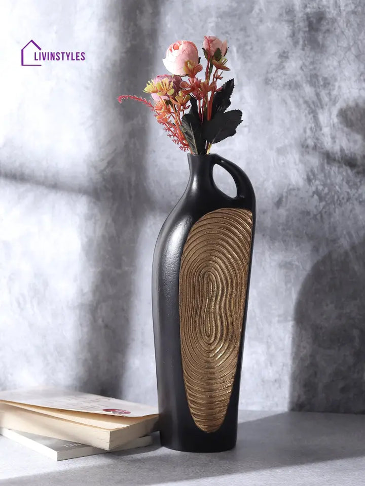 Alloy Art Vase In Black Gold Alloy Art