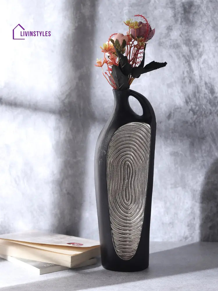 Alloy Art Vase In Black Silver Alloy Art