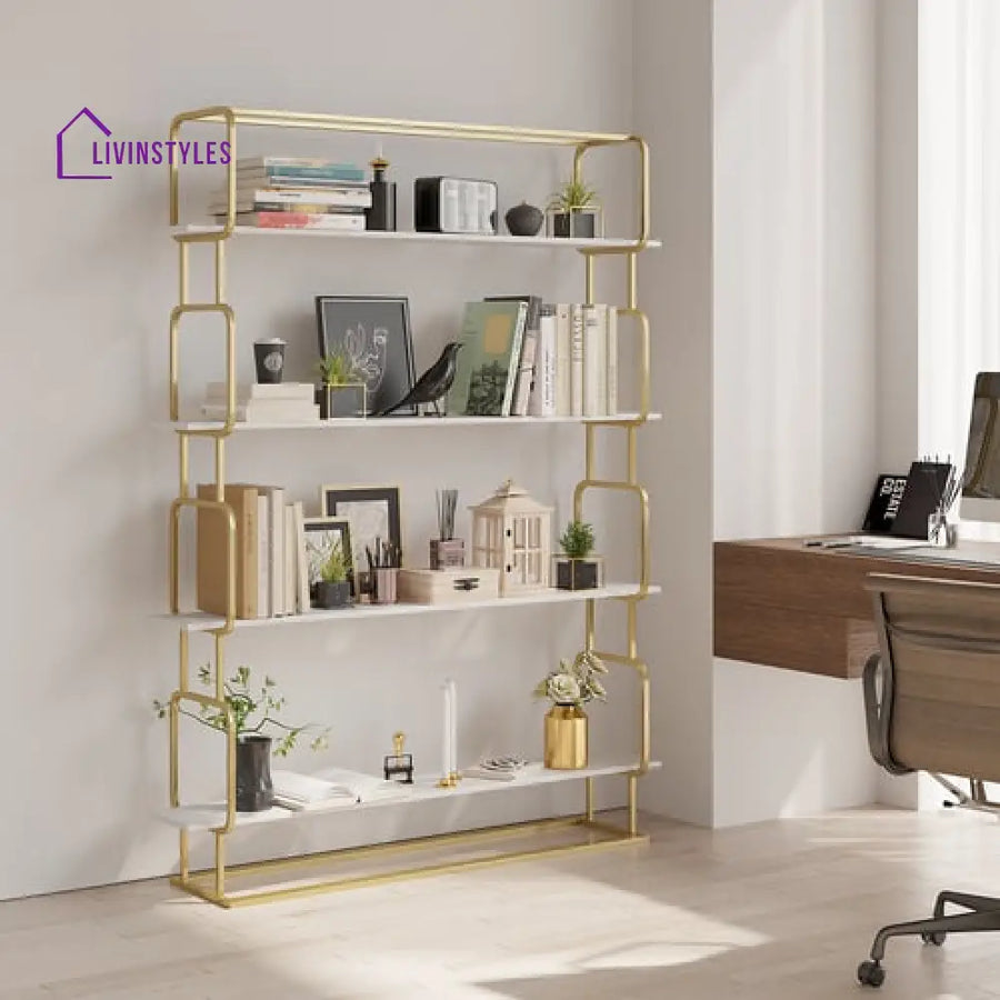 Alok Metal Bookcase In Gold