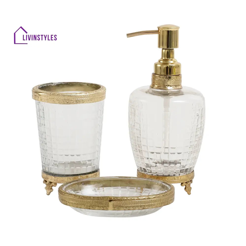 Alteza Crystal Cut Bathroom Set In Gold