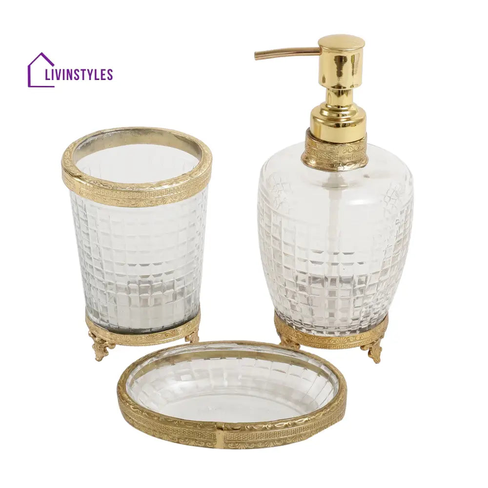 Alteza Crystal Cut Bathroom Set In Gold