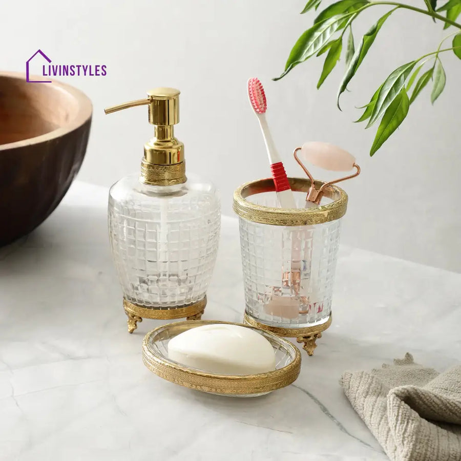 Alteza Crystal Cut Bathroom Set In Gold