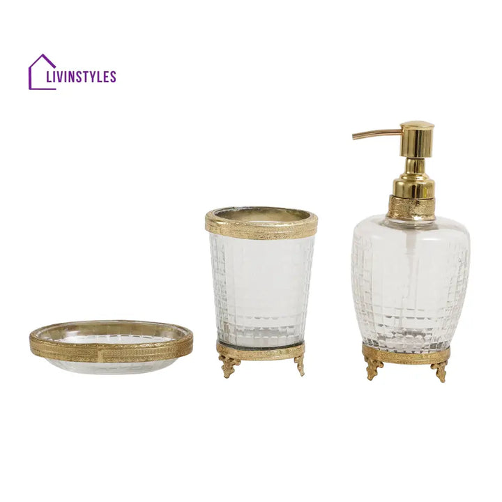 Alteza Crystal Cut Bathroom Set In Gold