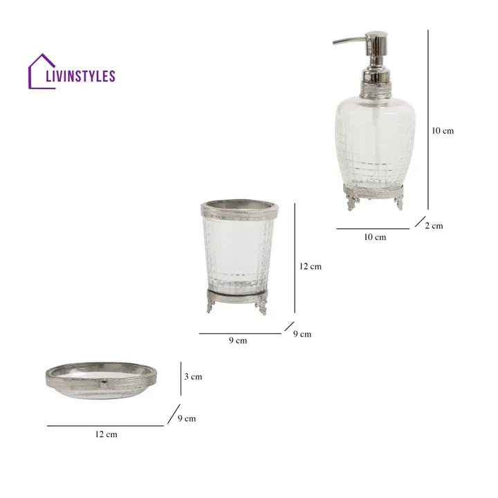 Alvario Crystal Cut Bathroom Set In Silver