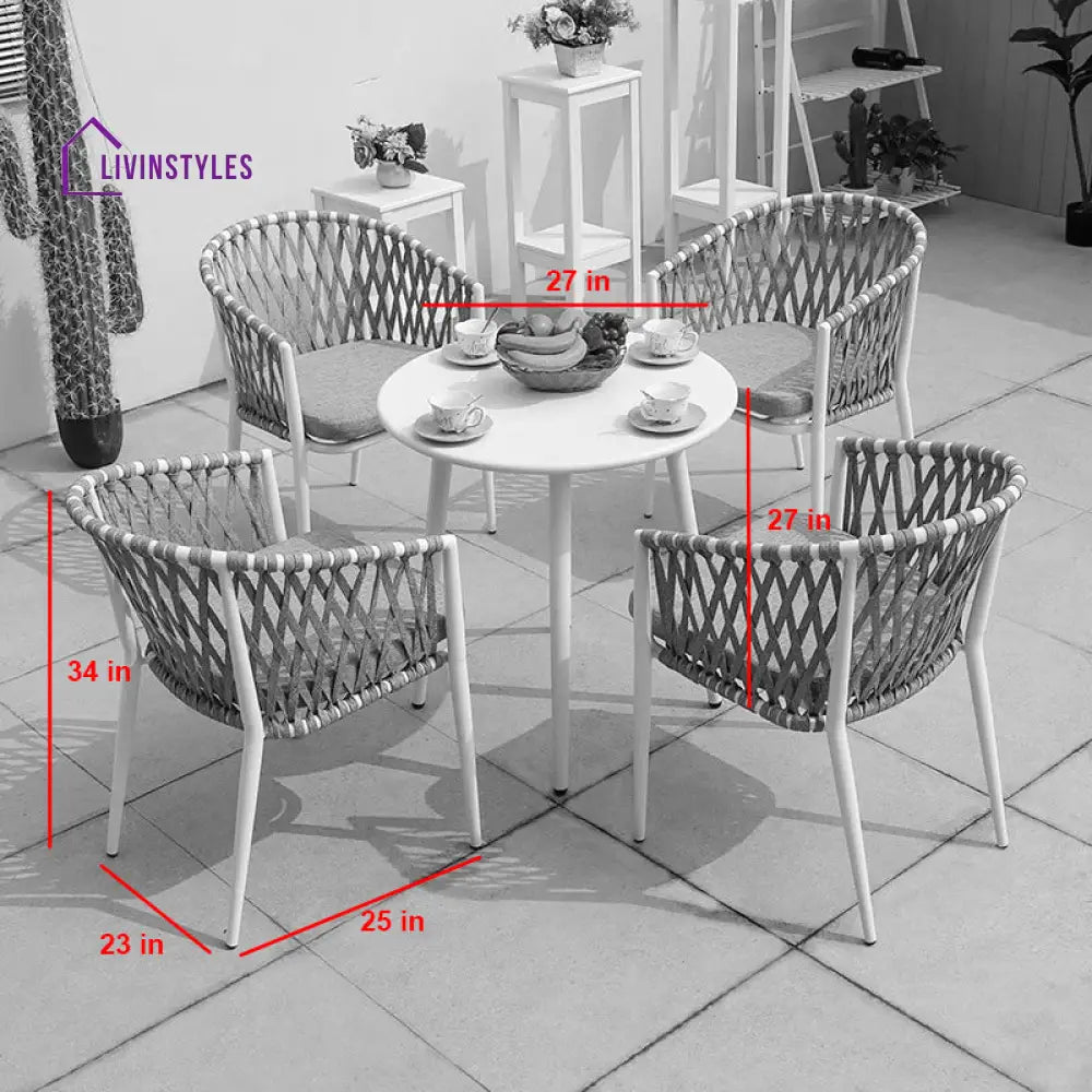 Aman Outdoor Patio Seating Set 4 Chairs And 1 Table (Grey + White) Braided & Rope Coffee Sets