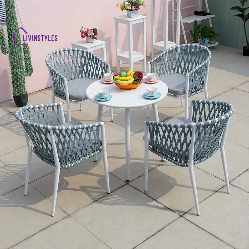 Aman Outdoor Patio Seating Set 4 Chairs And 1 Table (Grey + White) Braided & Rope Coffee Sets