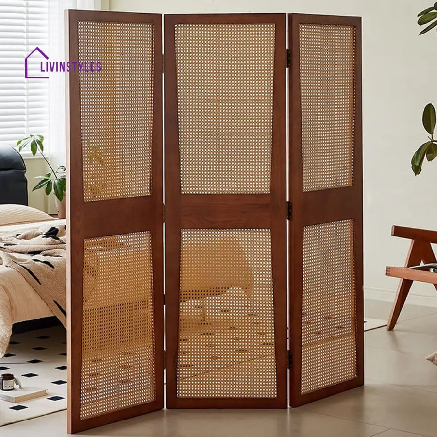 Amaris Wooden and Cane Weaving Room Partition for Living Room