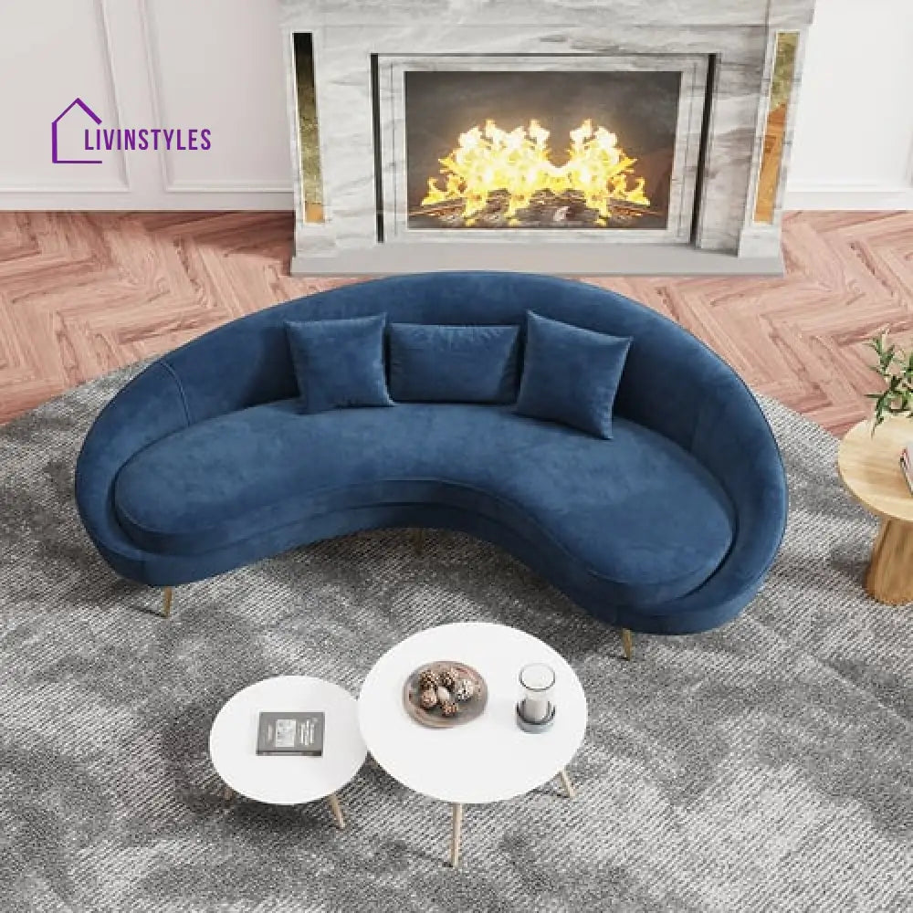 Amaya Blue Velvet Curved Sofa 3 Seater