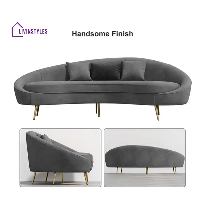 Amaya Gray Velvet Curved Sofa 3 Seater