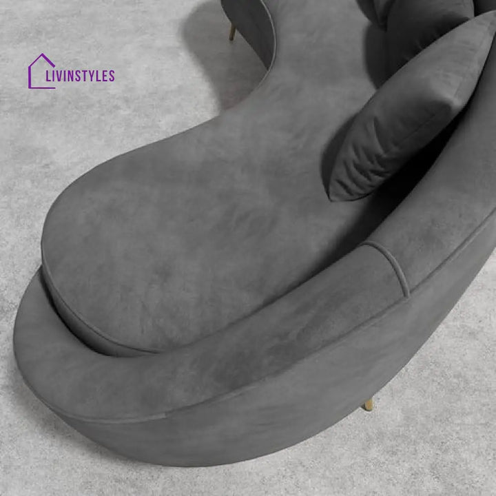 Amaya Gray Velvet Curved Sofa 3 Seater