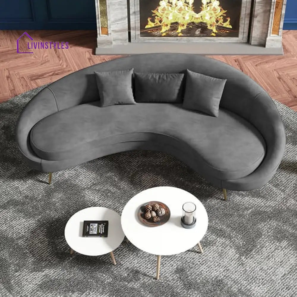 Amaya Gray Velvet Curved Sofa 3 Seater