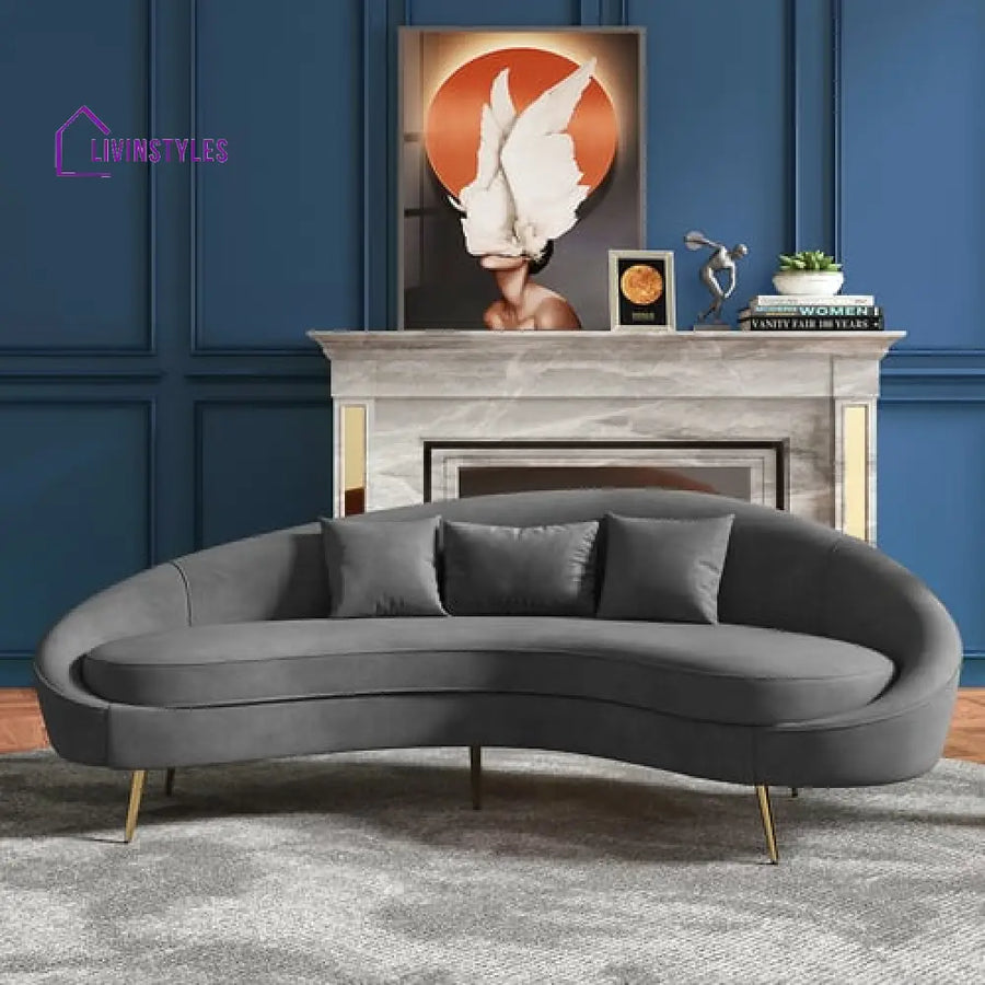 Amaya Gray Velvet Curved Sofa 3 Seater