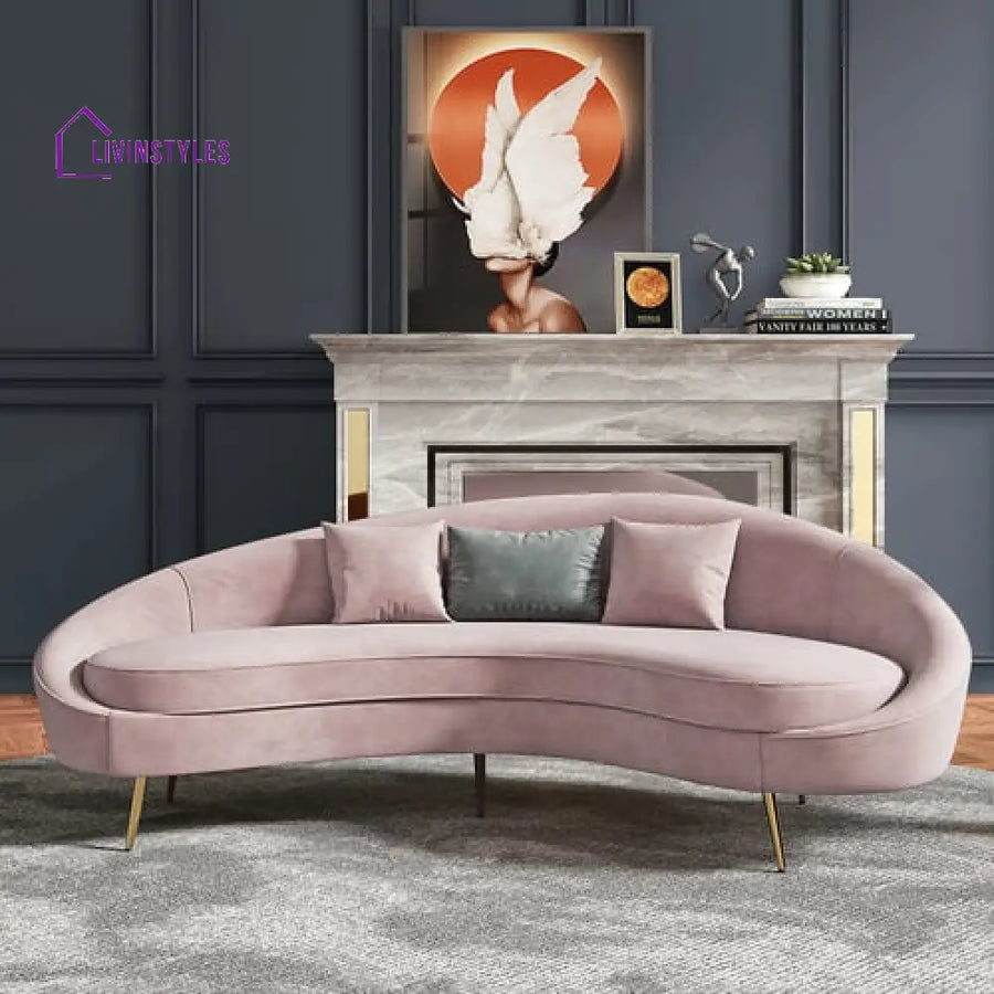 Amaya Pink Velvet Curved Sofa 3 Seater