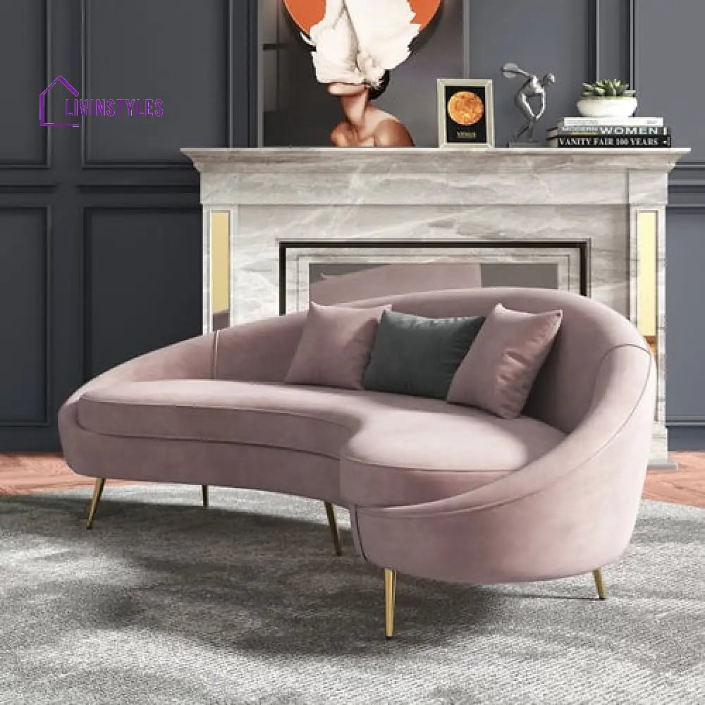 Amaya Pink Velvet Curved Sofa 3 Seater
