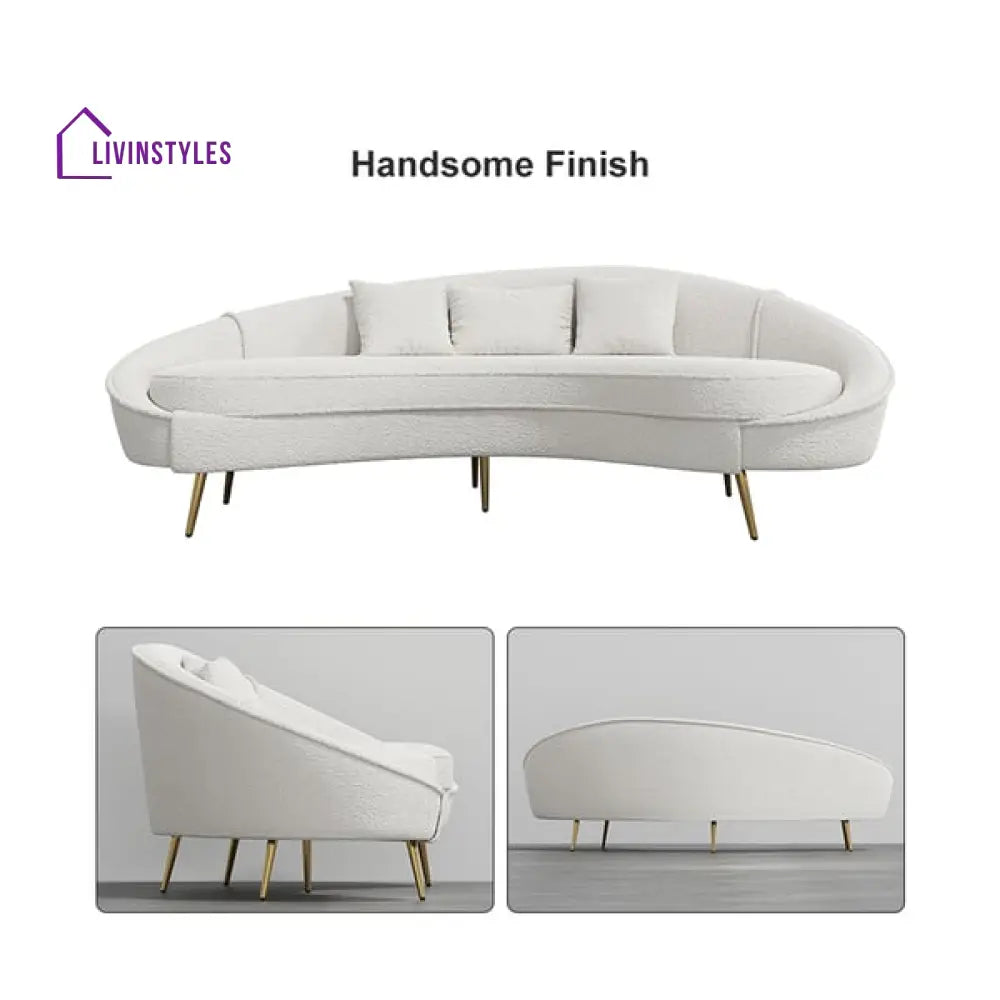 Amaya White Velvet Curved Sofa 3 Seater