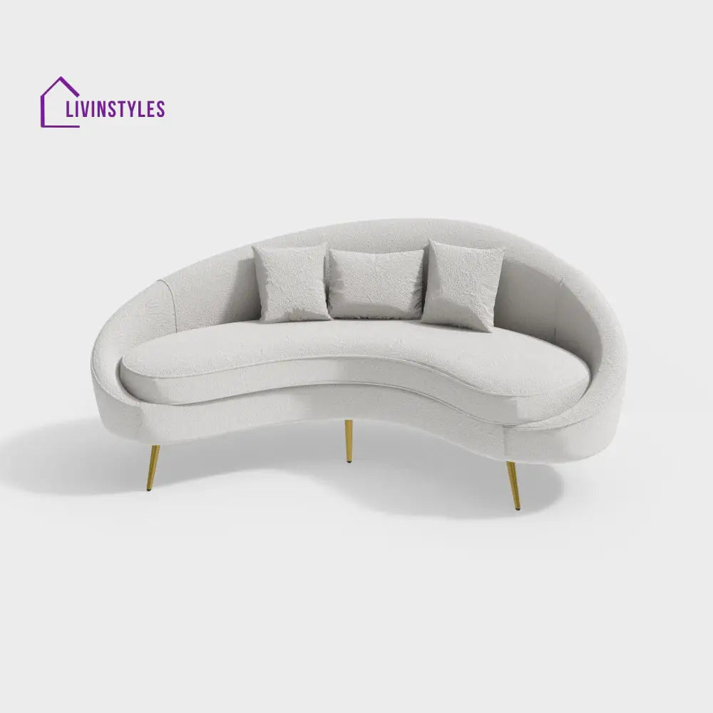 Amaya White Velvet Curved Sofa 3 Seater