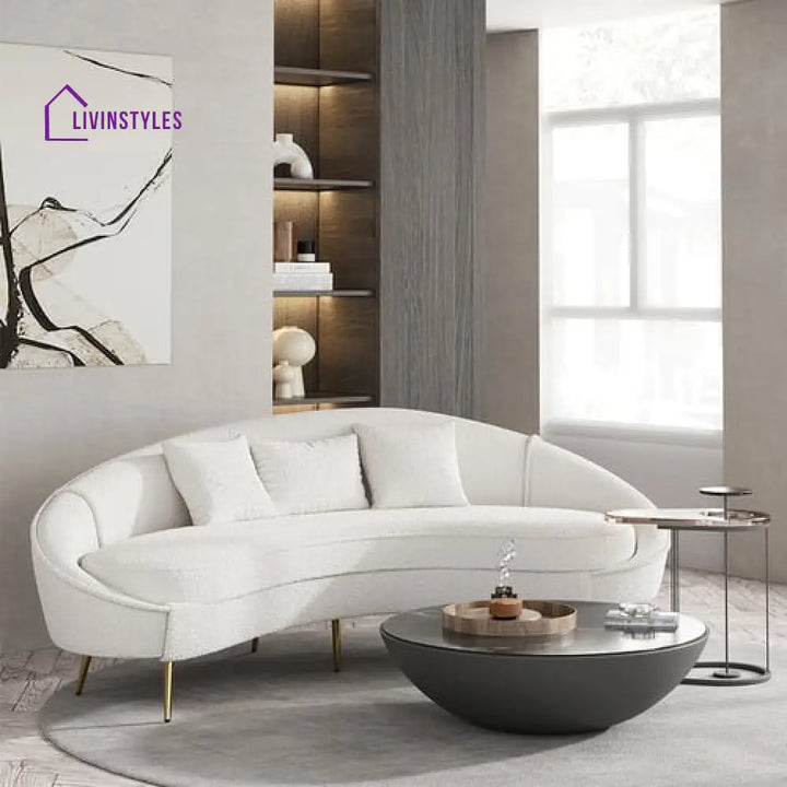 Amaya White Velvet Curved Sofa 3 Seater