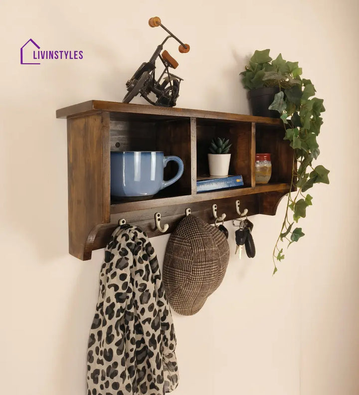 Ambrosia Wooden Wall Shelf Organiser With Key Holders