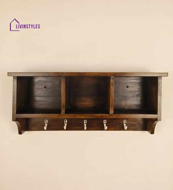 Ambrosia Wooden Wall Shelf Organiser With Key Holders