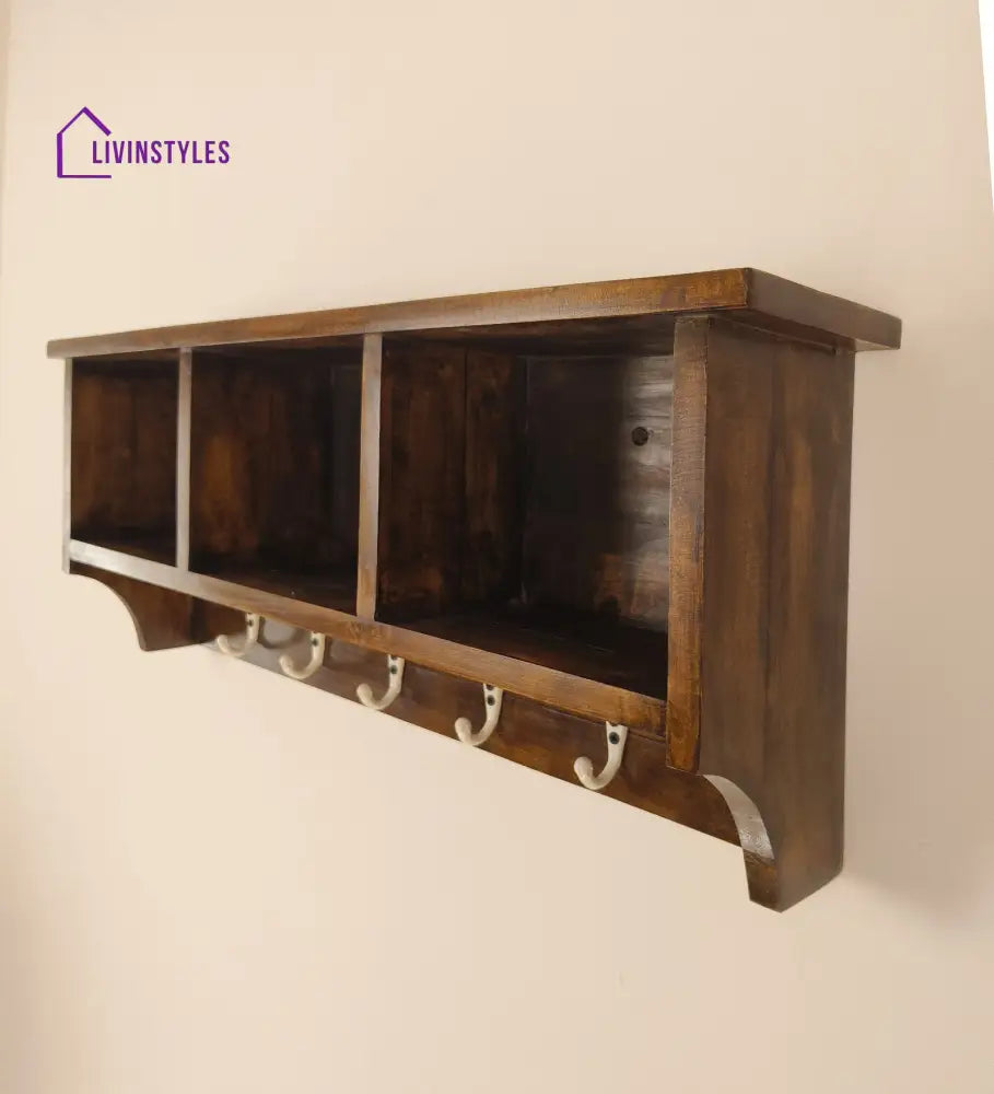 Ambrosia Wooden Wall Shelf Organiser With Key Holders