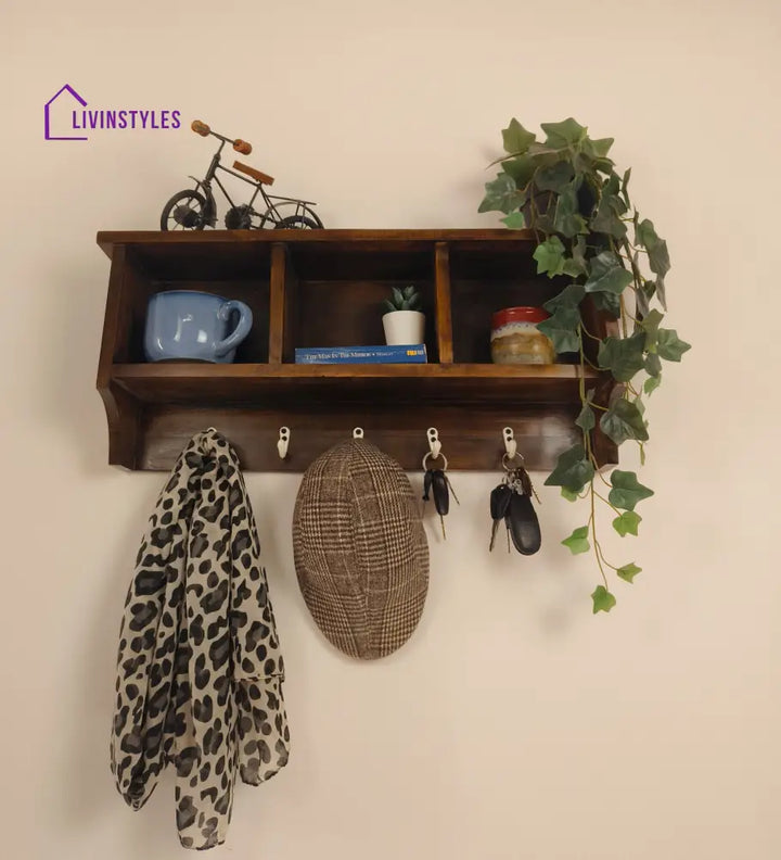 Ambrosia Wooden Wall Shelf Organiser With Key Holders