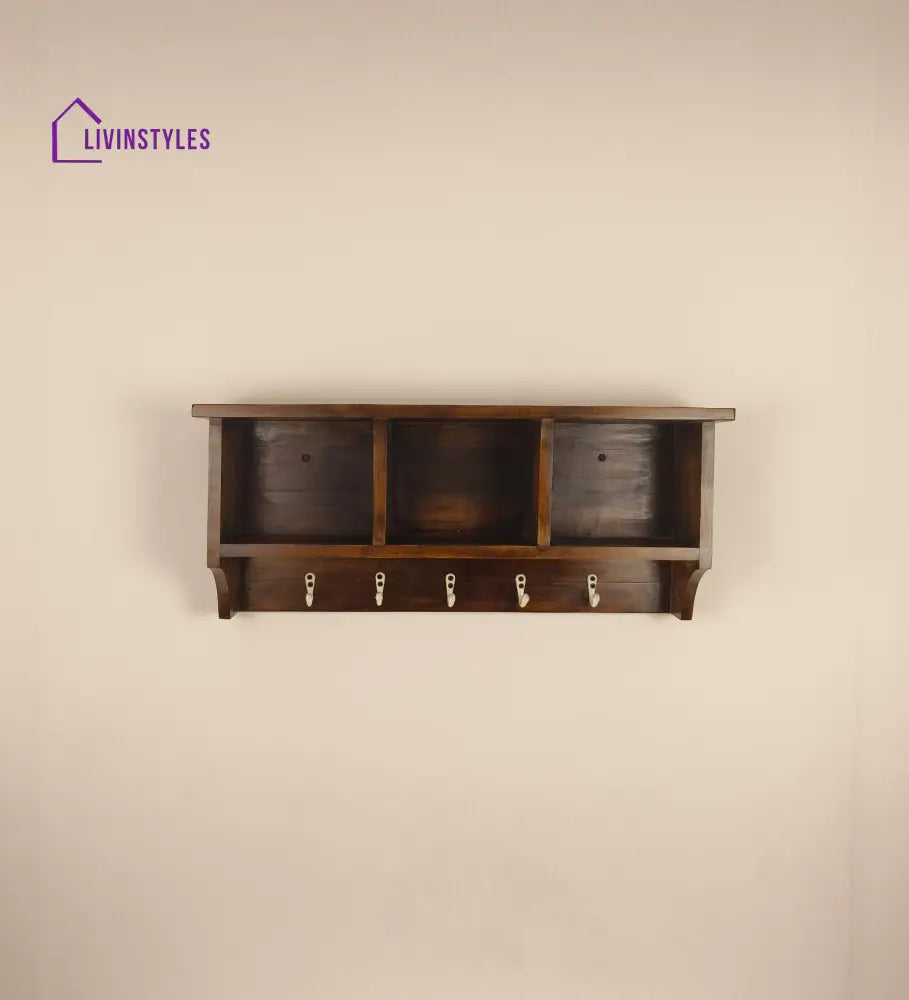 Ambrosia Wooden Wall Shelf Organiser With Key Holders