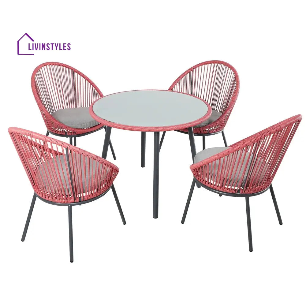 Amerish Patio Seating Set 4 Chairs And 1 Table (Light Red) Coffee Sets