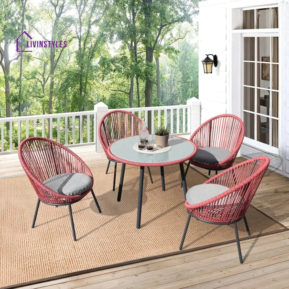 Amerish Patio Seating Set 4 Chairs And 1 Table (Light Red) Coffee Sets