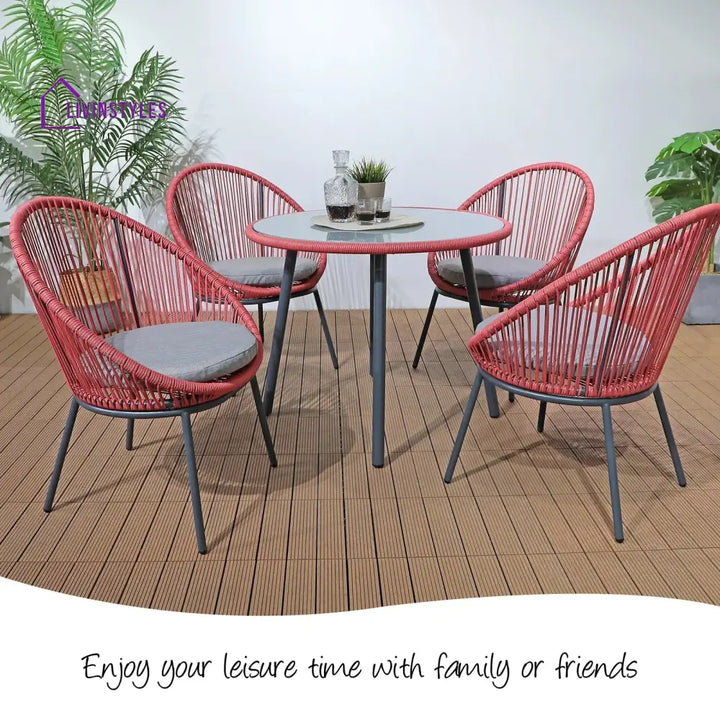 Amerish Patio Seating Set 4 Chairs And 1 Table (Light Red) Coffee Sets