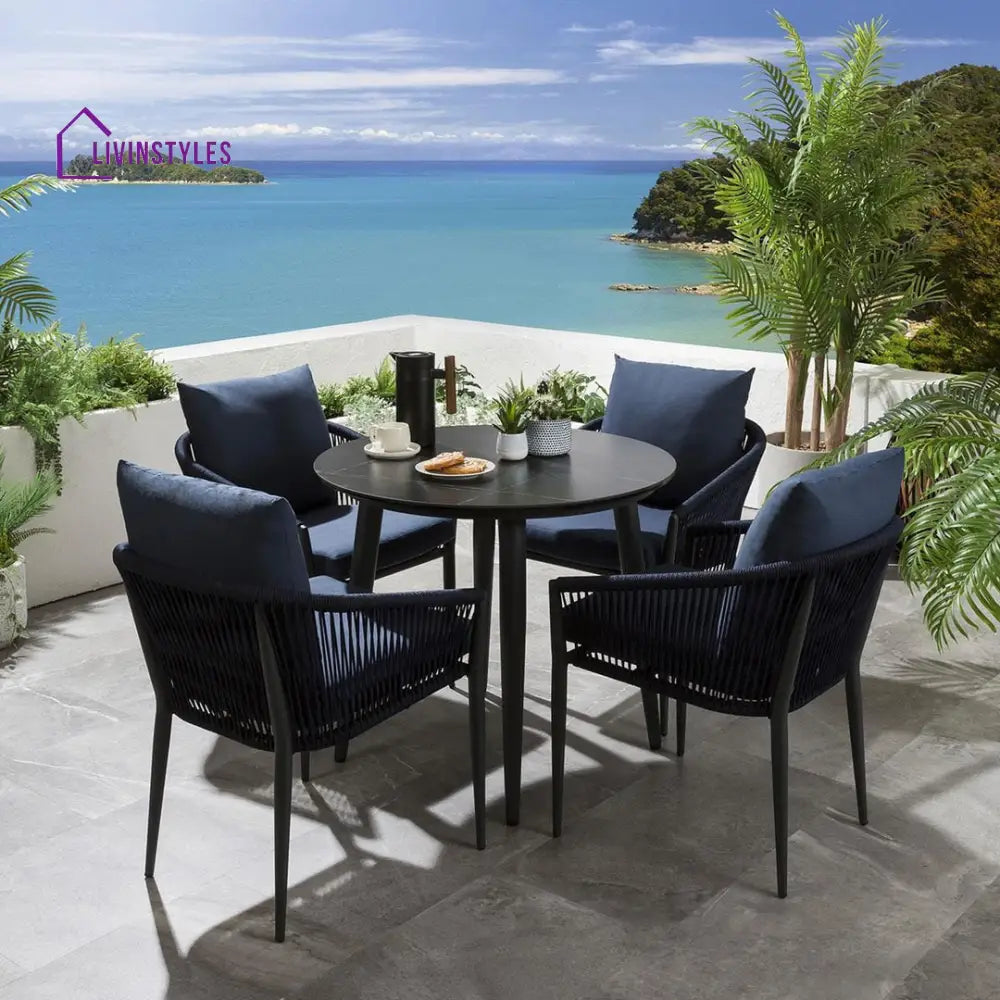 Amit Outdoor Garden Patio Dining Set 4 Chairs And 1 Table (Blue + Black) Braided & Rope