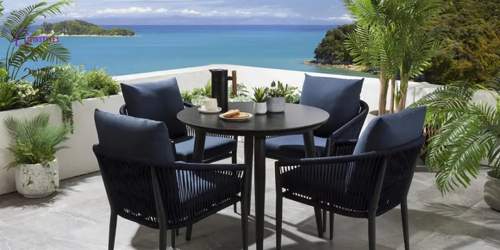 Amit Outdoor Garden Patio Dining Set 4 Chairs And 1 Table (Blue + Black) Braided & Rope