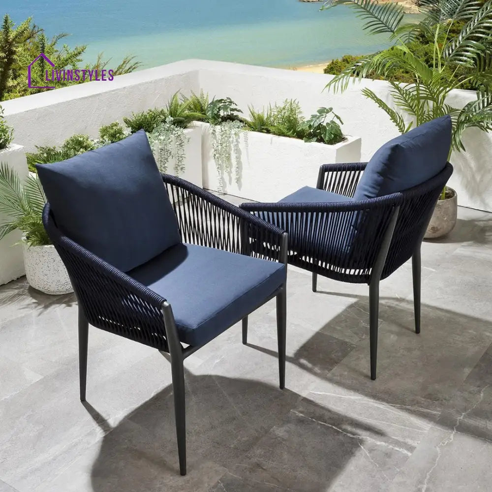 Amit Outdoor Garden Patio Dining Set 4 Chairs And 1 Table (Blue + Black) Braided & Rope