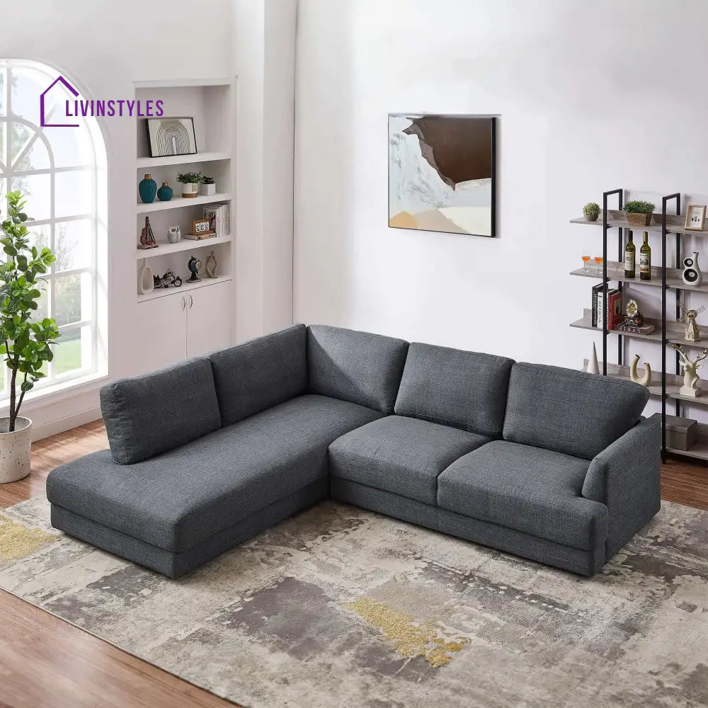 Amita Gray L Shaped Sofa For Living Room