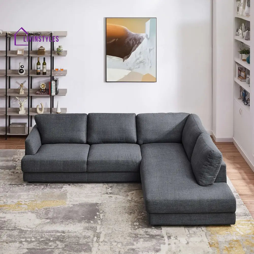 Amita Gray L Shaped Sofa For Living Room