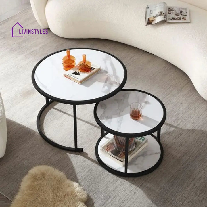 Amrita Black Metal Coffee Table With Marble Top