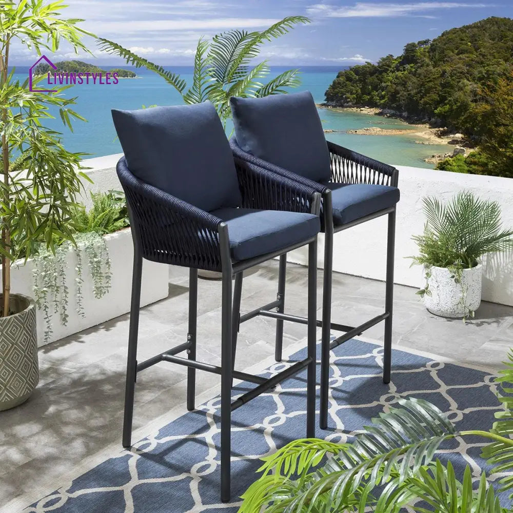 Amrita Outdoor Patio Bar Chair 2 Chairs For Balcony Braided & Rope Blue Sets