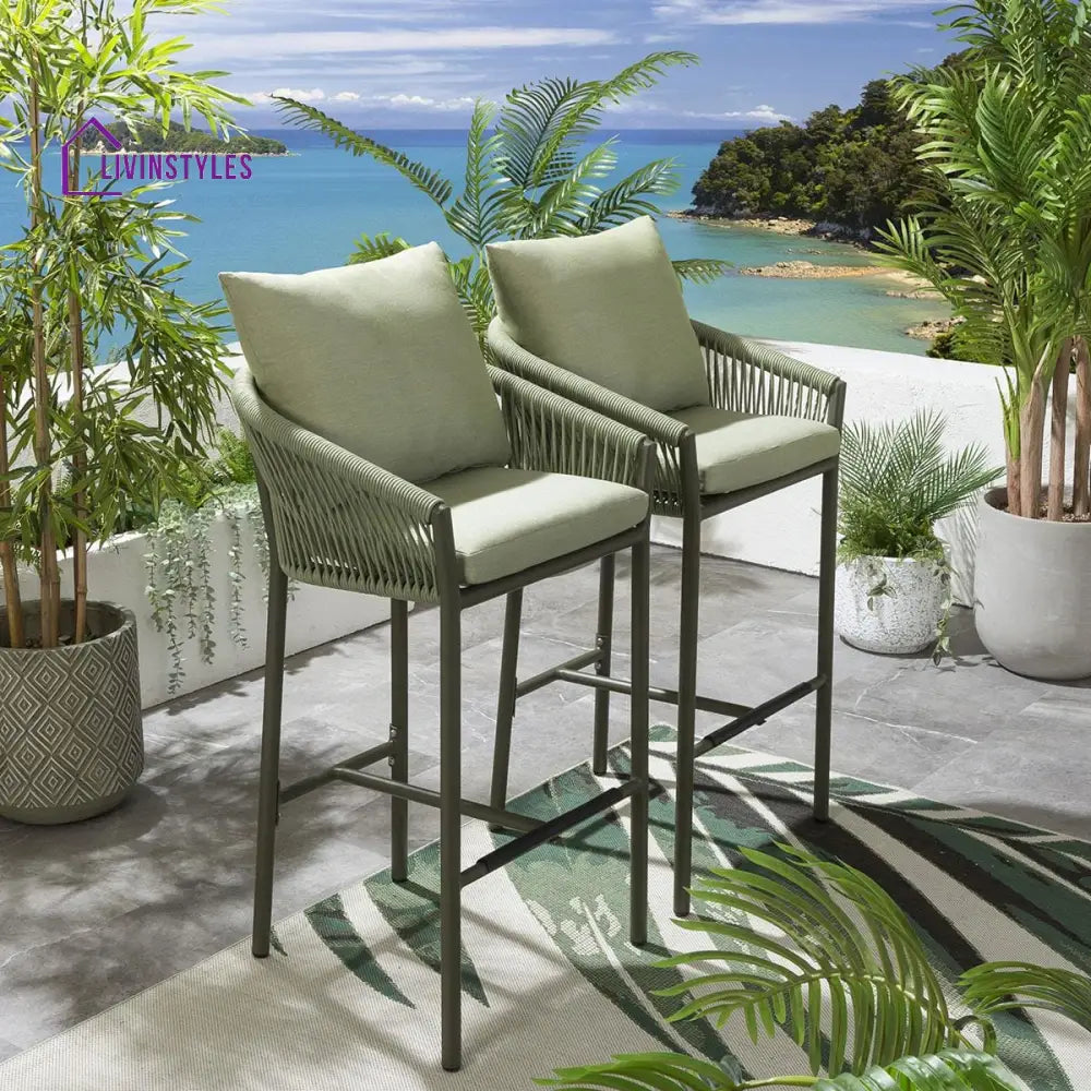 Amrita Outdoor Patio Bar Chair 2 Chairs For Balcony Braided & Rope Green Sets