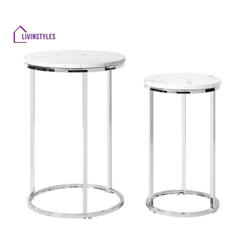 Amrita Side Table For Living Room | Marble Top - Set Of 2