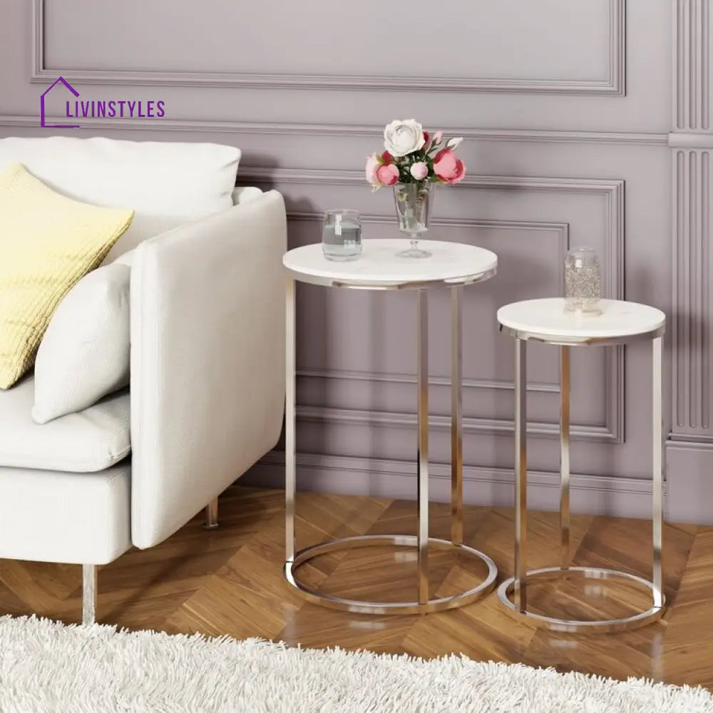 Amrita Side Table For Living Room | Marble Top - Set Of 2