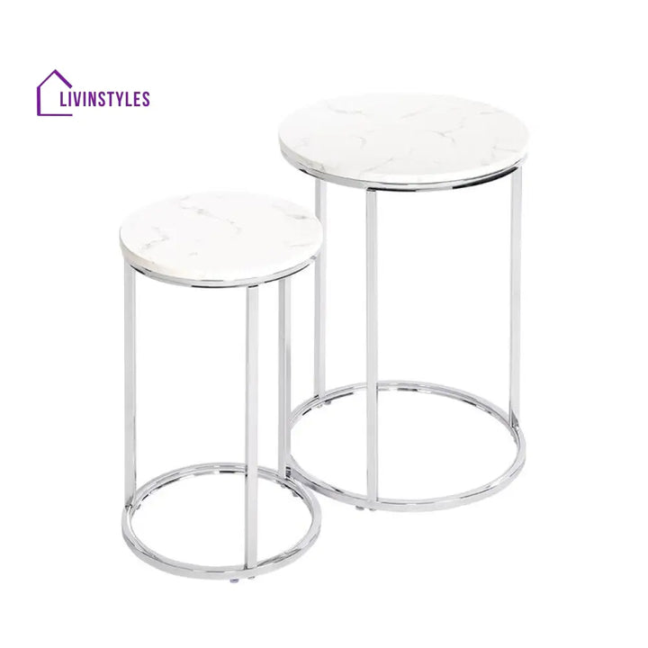 Amrita Side Table For Living Room | Marble Top - Set Of 2