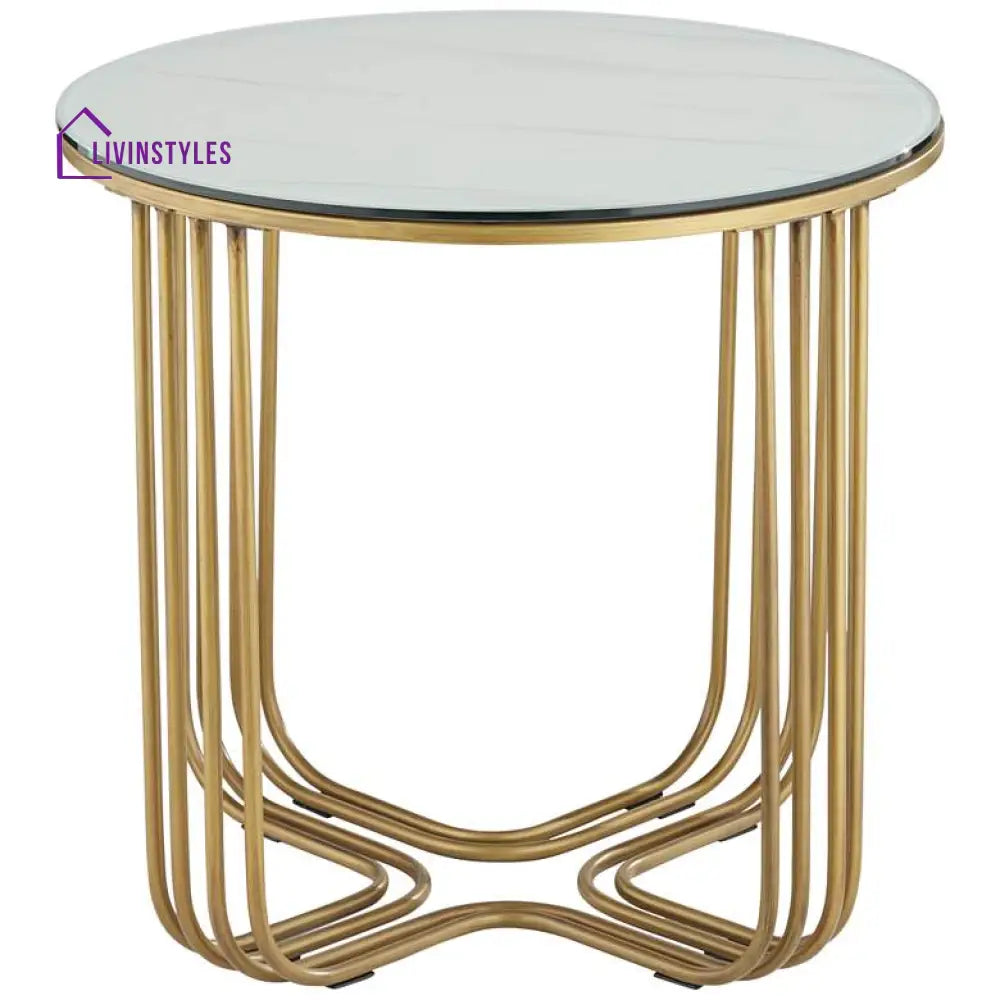 Ananda Metal Side Table For Living Room - Glass And Marble Top