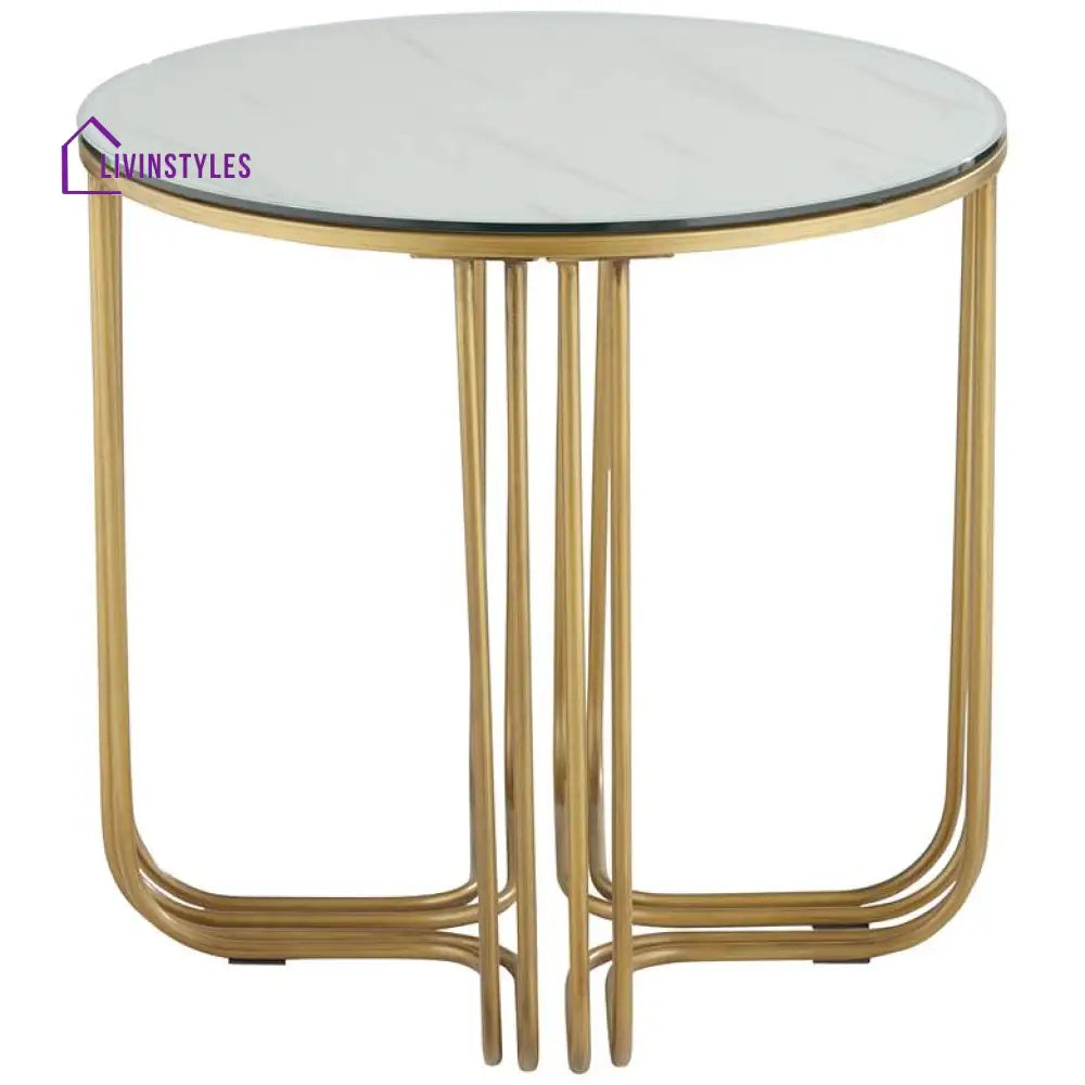 Ananda Metal Side Table For Living Room - Glass And Marble Top