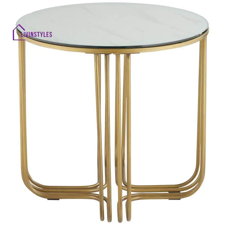 Ananda Metal Side Table For Living Room - Glass And Marble Top