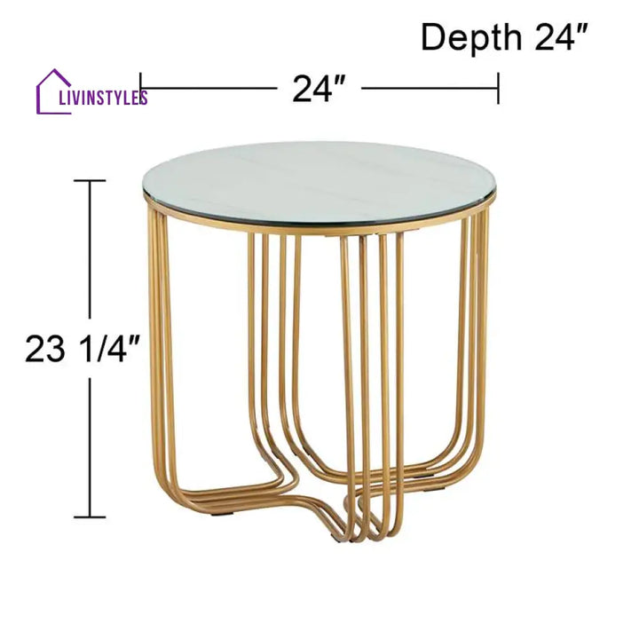 Ananda Metal Side Table For Living Room - Glass And Marble Top