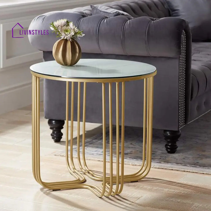 Ananda Metal Side Table For Living Room - Glass And Marble Top