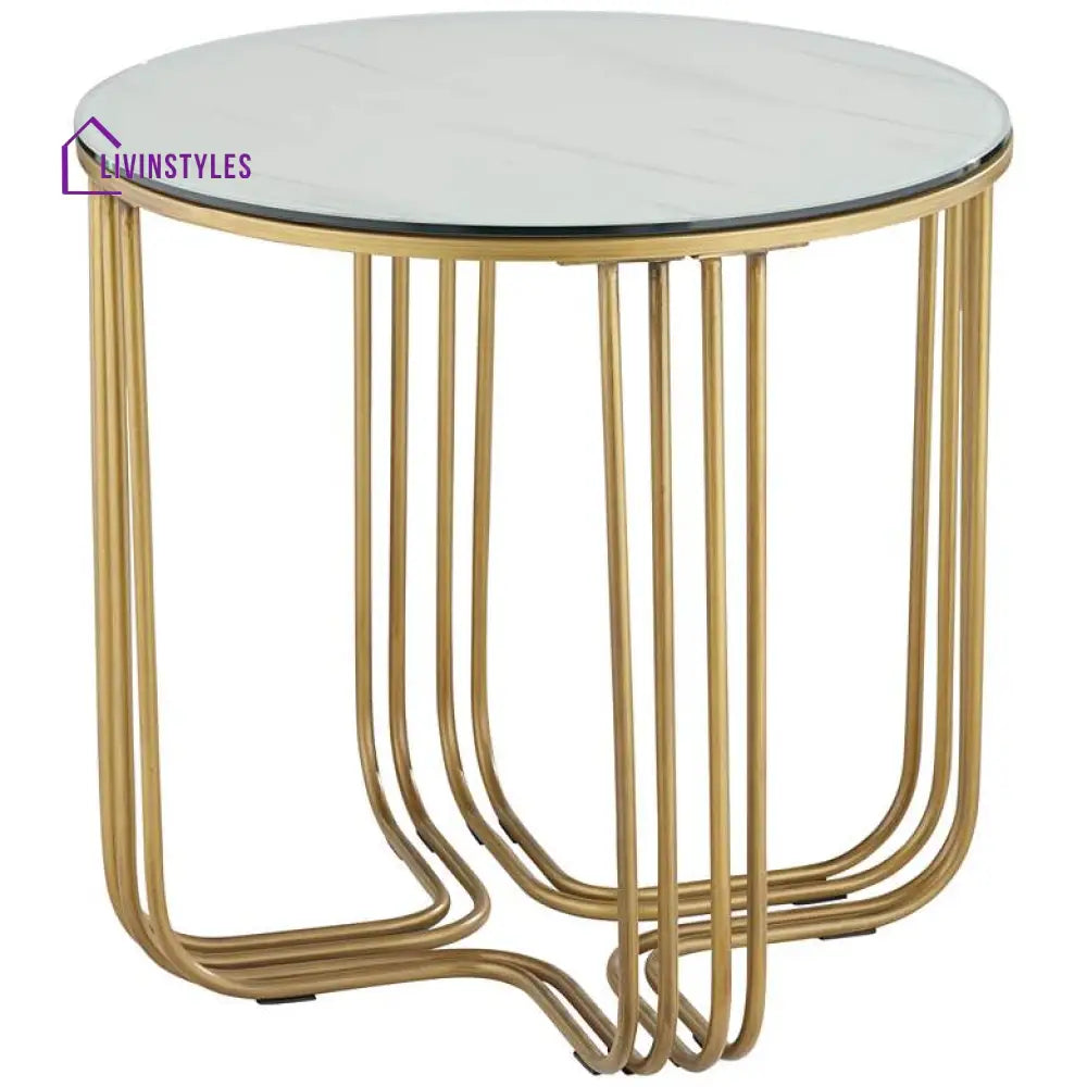 Ananda Metal Side Table For Living Room - Glass And Marble Top