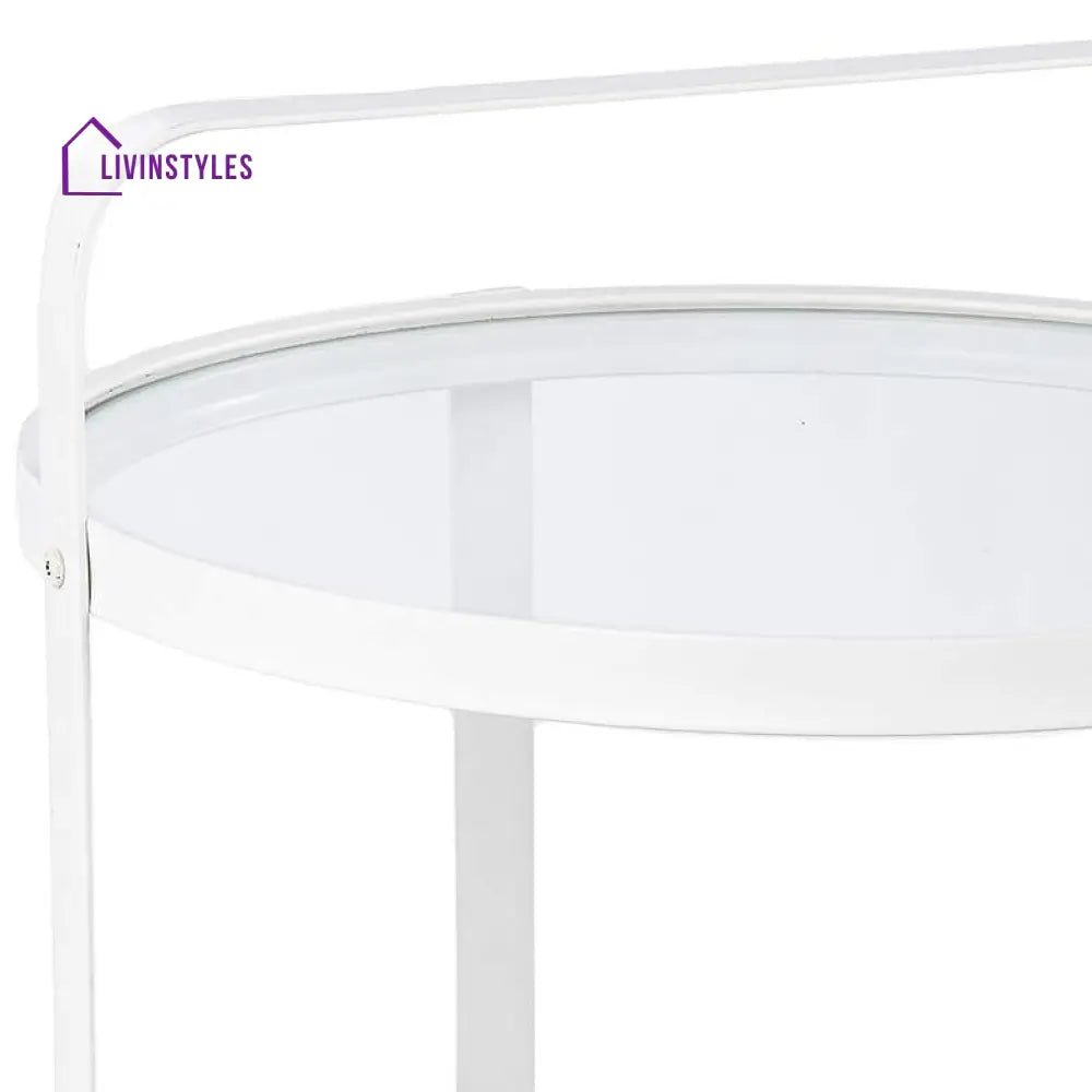 Ananya Metal White Side Table For Living Room | Glass Top