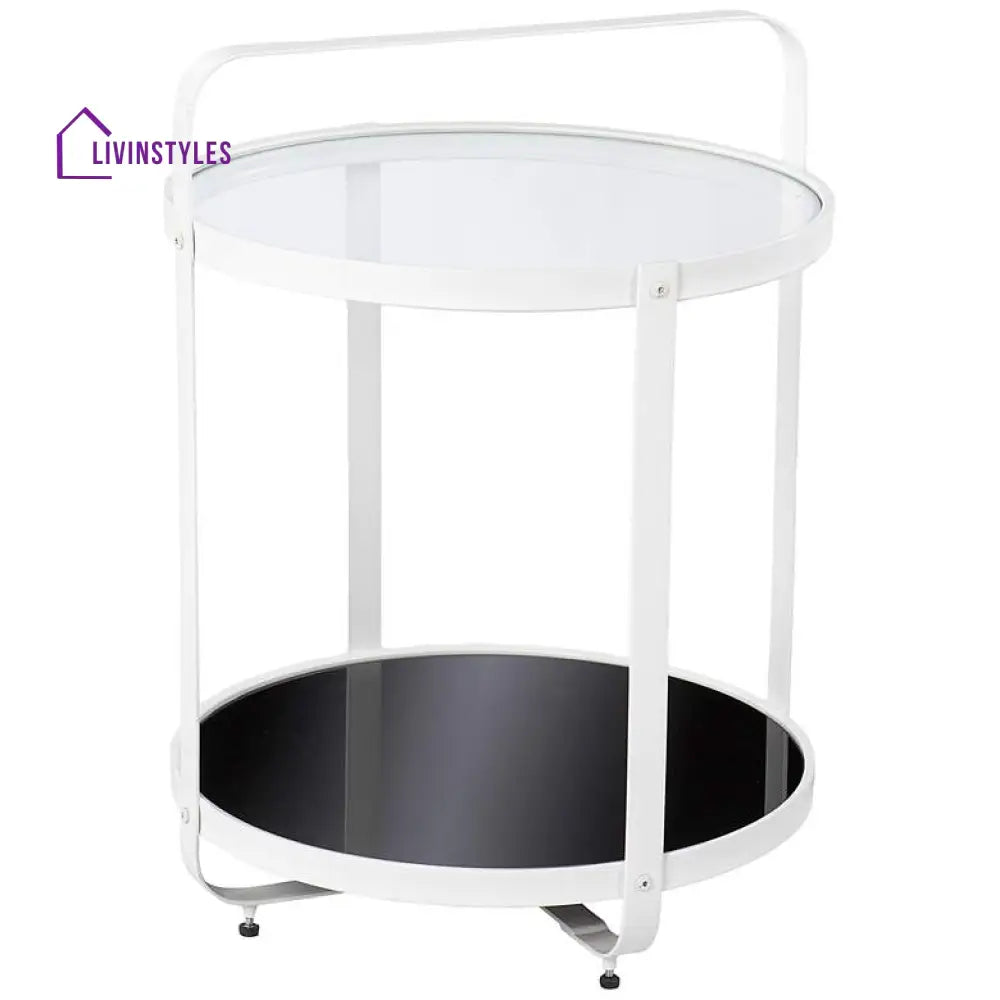 Ananya Metal White Side Table For Living Room | Glass Top