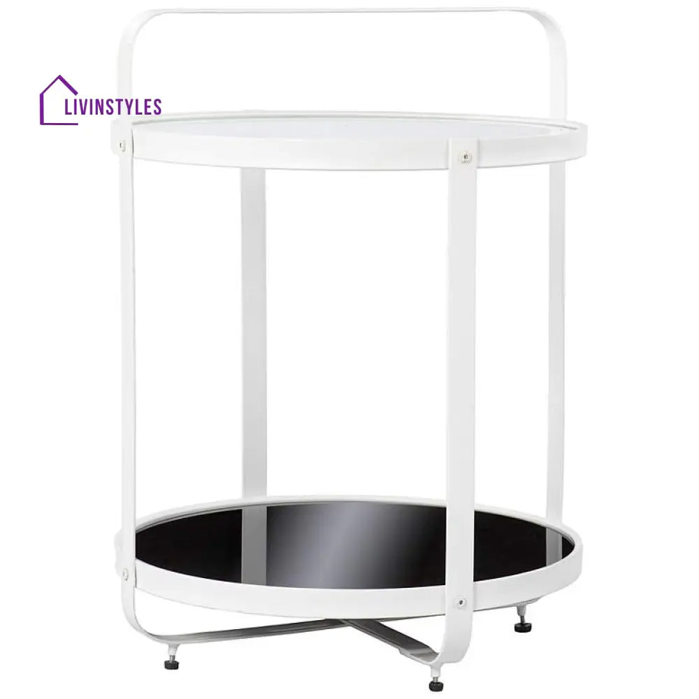 Ananya Metal White Side Table For Living Room | Glass Top