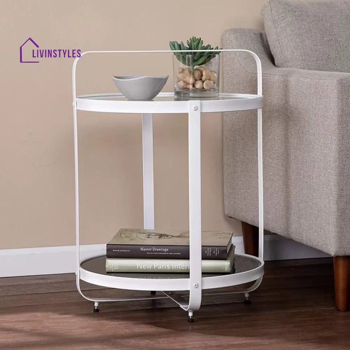 Ananya Metal White Side Table For Living Room | Glass Top